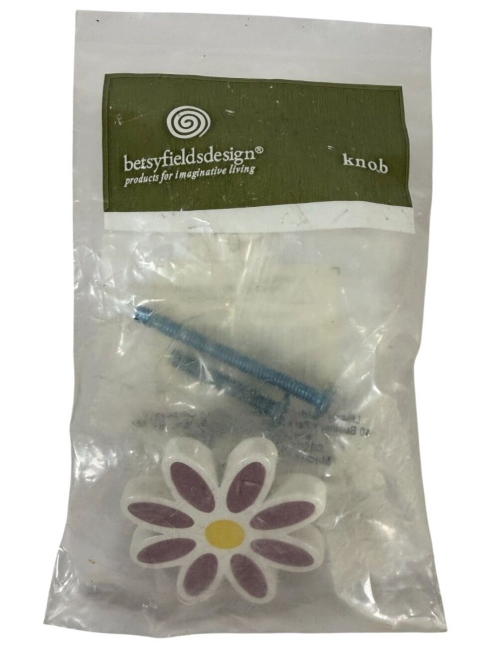 Betsy Fields Design Daisy Flower Knob With Hardware - Lavender & White Whimsy